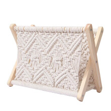 Macrame Book Holder Macrame Magazine Rack Rustic Style Magazine Holder Storage Basket for Book spaper for Home Decor White 32 x 27 x 20 cm