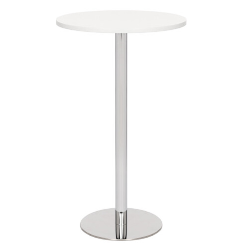 Deluxe Como Poseur Table, Round White Wood Top with Chrome Base