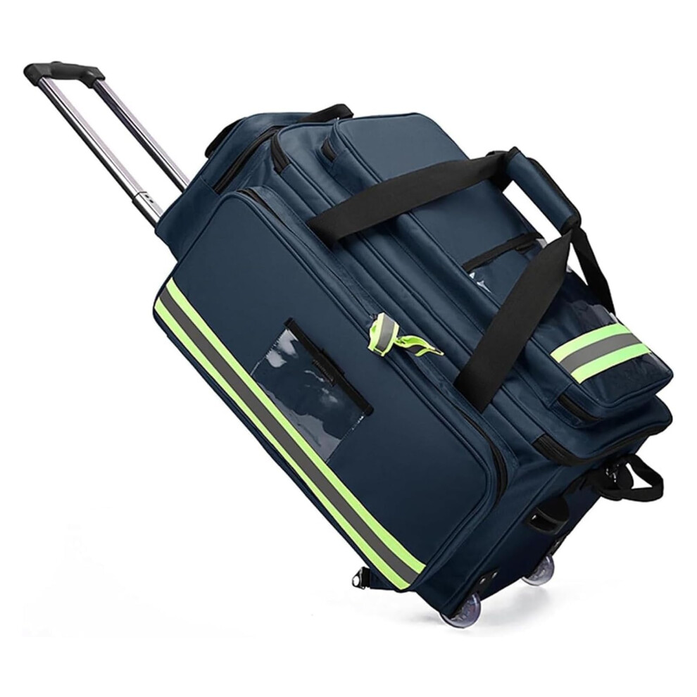 Blue Rolling Medical Bag, Rolling Bags With Small Car, Shoulder Bags, Unpacked Large Trauma Bags For Home Paramedics, Doctors, Emt, Ems (Blue).