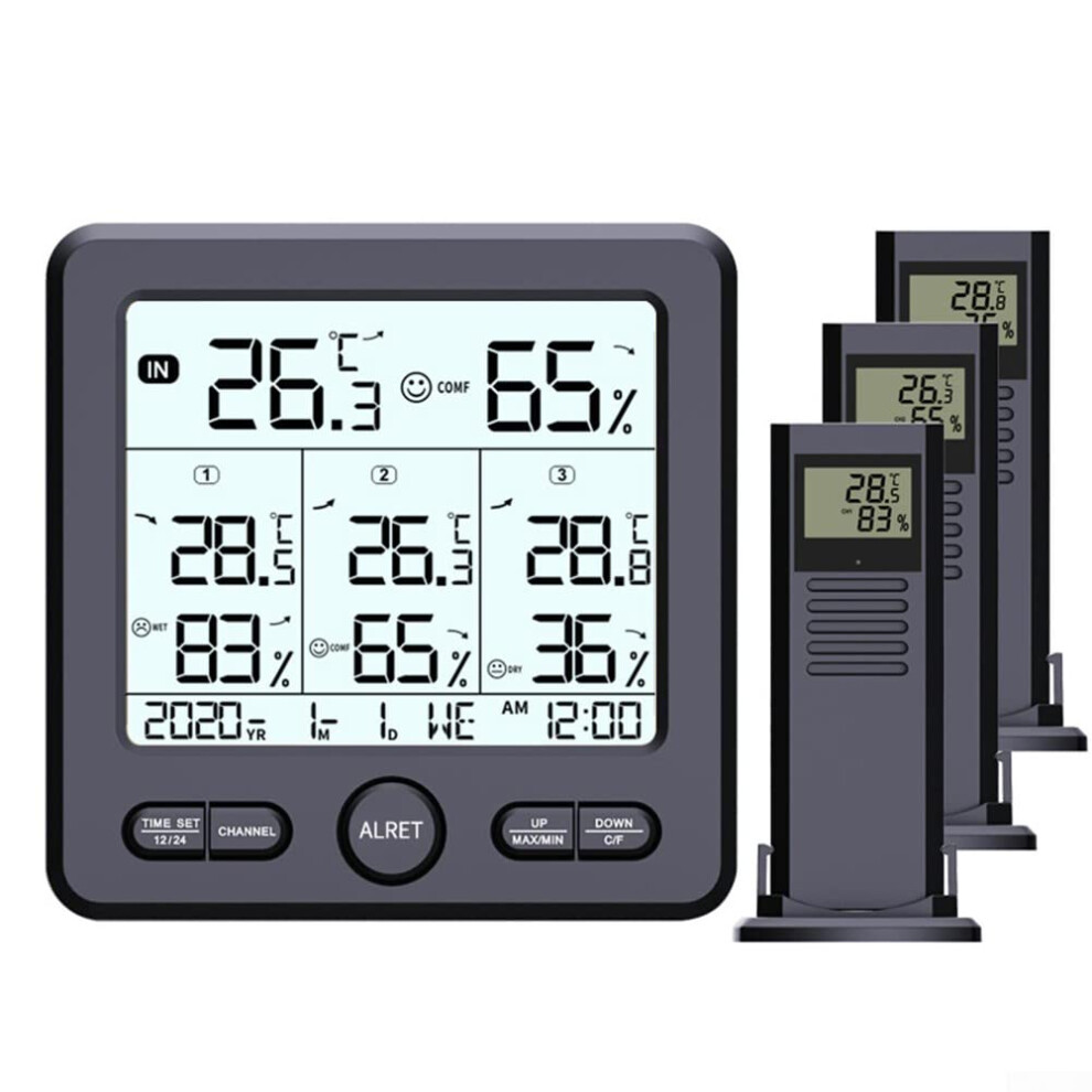 Wireless Weather Station Display Thermometer Hygrometer 3 Indoor Outdoor Sensors 6493810151330