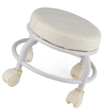 Beige Rolling Ottoman Footrest Stool with Quiet Wheels