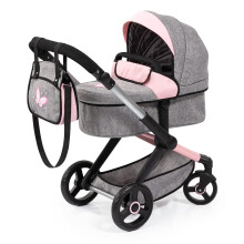 Bayer Design Dolls: Pram Xeo: Butterfly Grey & Pink - Poigne rglable de sac  main assorti pour les poupes jusqu' 20 """" gs de 3 ans et plus