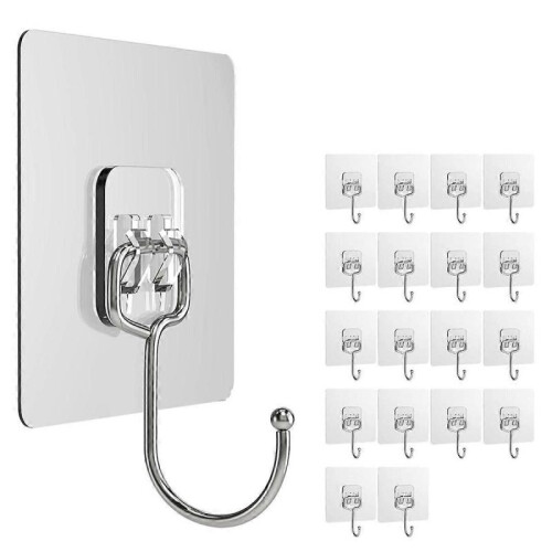 Large Adhesive Hook, Wall Hook, Strong Removable Adhesive Hook, Suitable for Bathroom, Kitchen and Office(20pcs)