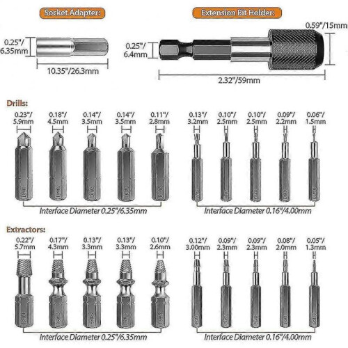 Damaged Screw Extractor Set,22 Pcs Stripped Screw Extractor Kit, Hss Broken Screw Remover Set With 1