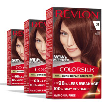 Revlon ColorSilk met Bond Repair Complex Kastanjebruin Permanente haarkleur 100% grijsdekking Ammoniakvrije haarverf Veganistische keratine 31 donker