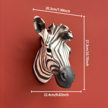 (A) Nordic Oversized 3D Zebra Head Wall Art - Brutalist Cubism Memphis Style Hyper-Realistic Resin Sculpture, Vertical Wall-Mounted Animal Decor