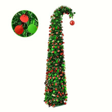 (Green Red Disc Red Ball) 1pc 1.5m Pre-Bent Contemporary Christmas Tree with Red Berries & Pine Cones - Plastic All-Season Decor