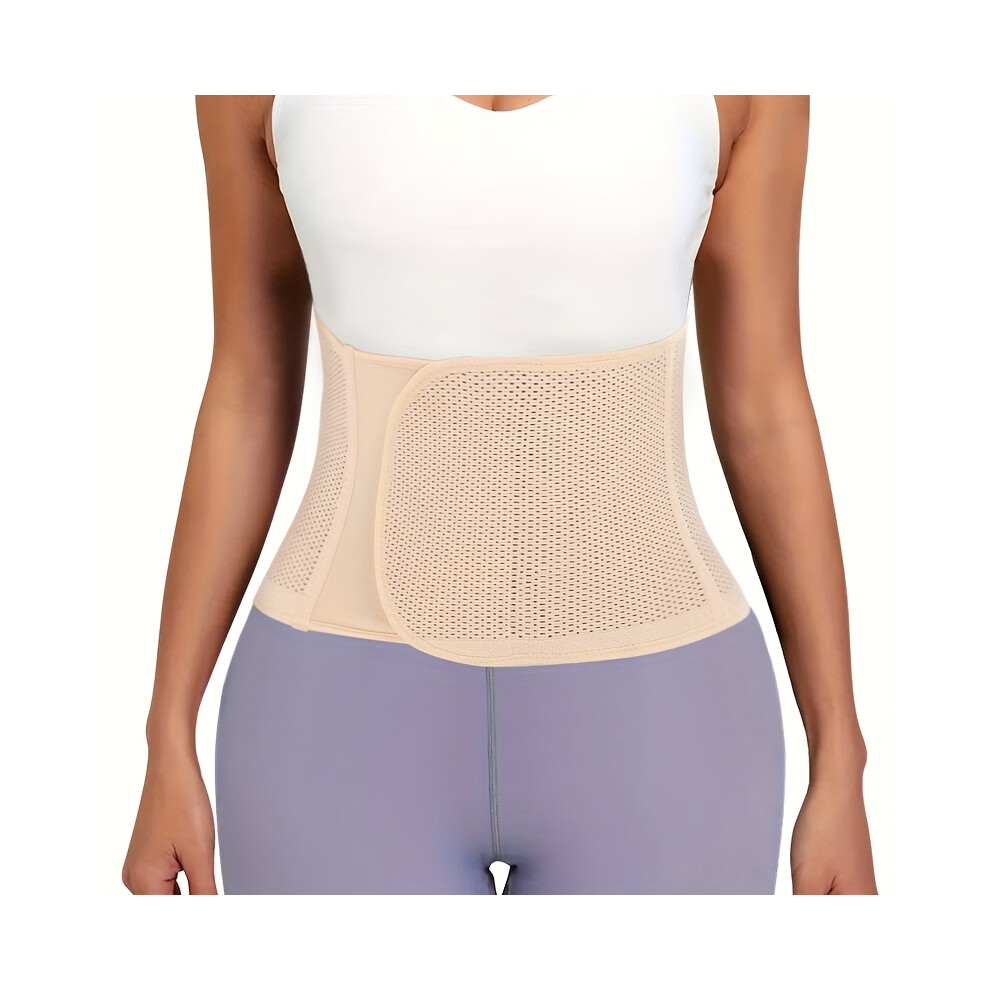 (Beige Color, M) Women's Postpartum Waist Trainer - Summer Thin Belt for Tummy Control & Body Shaping, Breathable Mesh with Adjustable Hook-and-Loop C-image-OPC-PJ2JFFM-NEW