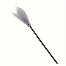 (Grey) 1pc Halloween Witch Broomstick Party Decoration Props Set - Plastic Yardstick with 5 Colorful Feathers, Perfect for Costume Parties,
