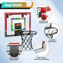 (Red) Indoor Basketball Hoop, Mini Basketball Hoop with 4 Balls & Electronic Scoreboard, Over-The-Door Basketball Board, Basketball Toy