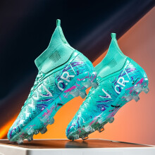 (Mineral Green, 2 Big Kid) Youth Boys' High-Top Football Cleats - Lightweight Breathable Training Shoes with TPU Studs, Pink & Clear Design, All-Season Comfort