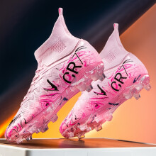 (Pink Color, 5 Big Kid) Youth Boys' High-Top Football Cleats - Lightweight Breathable Training Shoes with TPU Studs, Pink & Clear Design, All-Season Comfort