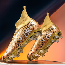 (Golden, 5.5 Big Kid) Youth Boys' High-Top Football Cleats - Lightweight Breathable Training Shoes with TPU Studs, Pink & Clear Design, All-Season Comfort