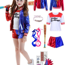 (Red, 9-10Y) Clown Villain Theme Movie Cosplay Costume, Clown Villain Movie Shirt Jacket Full Set Girls' Costume, Clown Costume Villain Costume