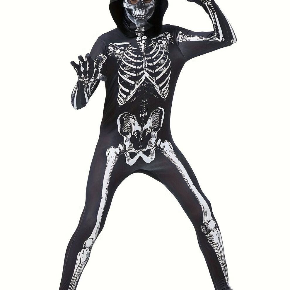 Photos - Fancy Dress  Children's Halloween Skeleton Bodysuit for Carnival Party Costume Dress-Up, Cosplay Attire, Fitted Bo(Skull Bodysuit, 7-8Y)