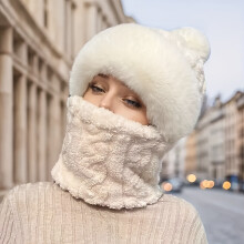 (Beige) Winter Super Warm Hat and Scarf Set, 4 Colors Available, Perfect for Outdoor Cycling, Hiking, Skiing, Urban Travel, Fashionable Breathable