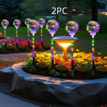 (Two colored balls) Colorful Solar-Powered G80 Globe Lights - LED Star-Shaped Outdoor Garden & Pathway Lighting, Red, White & Blue LEDs, Foldable Design