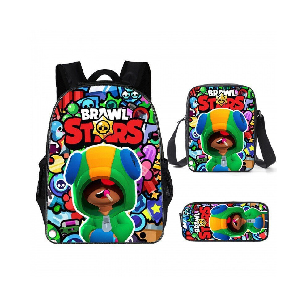 (09, pencil case) Brawl Stars Backpack Three-piece Set Student Schoolbag Cartoon Schoolbag Collision Party Boys Shoulder Bag Pencil Case