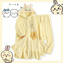 (Usagi Set, XL) Chiikawa Usagi pajamas women's autumn and winter cute coral fleece nightgown thickened home clothes