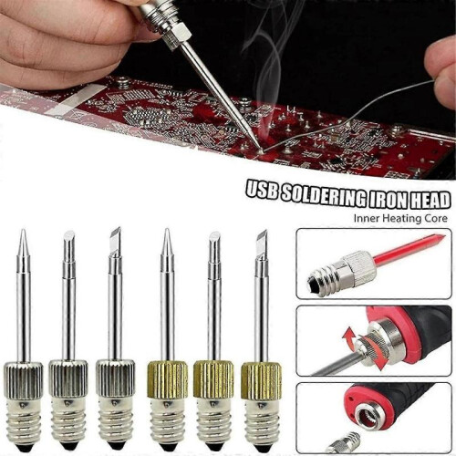 6Pcs Brass Soldering Tips USB Soldering Iron Head Welding Soldering Tips for E10 Interface Soldering Stations 1