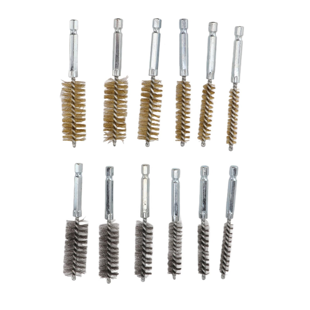 12Pcs Round Wire Brush, Stainless Steel Wire Brush With Hex Shank Handle, Twisted Wire Brush For Power Drills Grinding 6276012981376