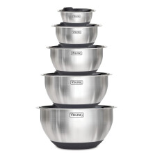 Viking Culinary Stainless Steel Mixing Bowl Set  10 piece  Non-slip Silicone Base  Includes Airtight Lids  Dishwasher Safe  Black