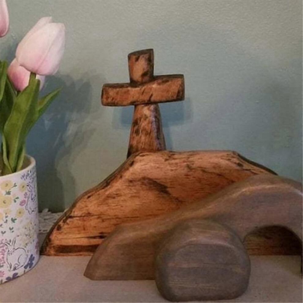 Hölzerne Oster-Auferstehungsszene und Kreuz, das leere Grab Oster -Szene, Jesus-Wiedergeburt, Er ist auferstanden, Dekorationen, Krippen-Set für Tisch, Heimdekoration