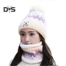 2 Teile/satz Frauen Winter Hut Und Schal Set Plüsch Ball Dekor Kontrast Farbe Dicke Plüsch Linie