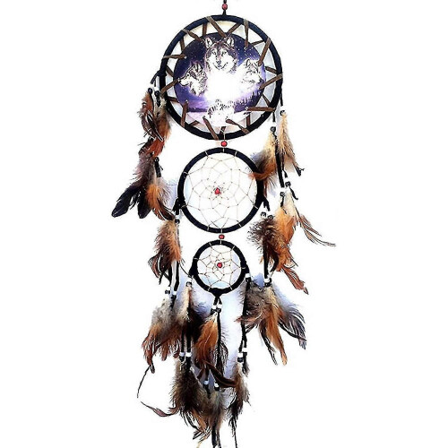 Atrapasueños grande de lobo protector con plumas - CDSX