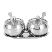 Zuckerdose mit Deckel und Löffel, 2 Salzschalen und Gewürzdosen aus Edelstahl, Set mit Gewürztöpfen,