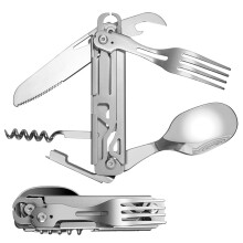 5 in 1 Folding Cutlery Camping Set with Storage Bag, Travel Bottle Opener Knife Fork Spoon