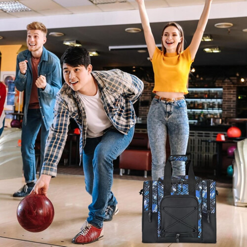Bowling ball carry bag, adjustable belt, padded compartment, multifunctional blue 1