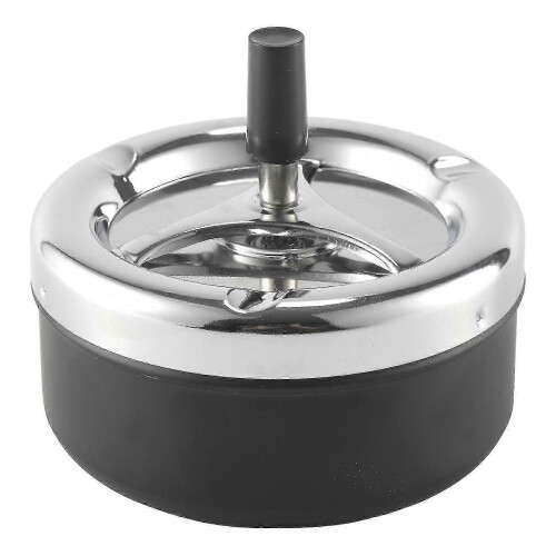 Runder Push-Down-Aschenbecher mit Drehschale, Schwarz