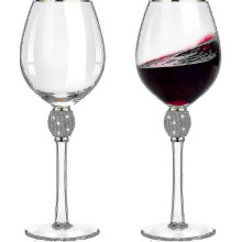 Geschikt voor 2 stuks strass rode wijnglazen met rand, tulpvormige diamantwijnglazen met lange steel