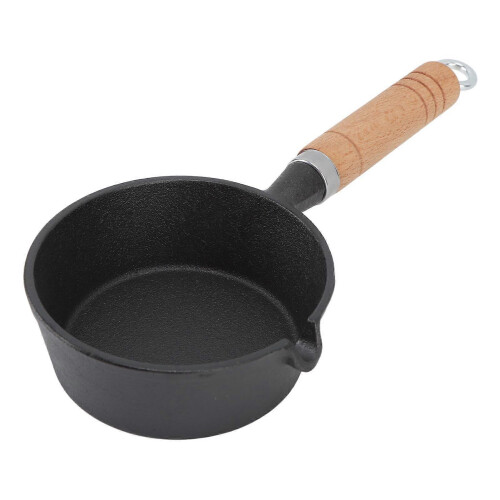 Mini sartén para huevos de hierro fundido con mango de madera maciza, mini sartén pre-sazonada para