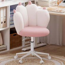 (Pink) Velvet Cat Paw Desk Chair, Height Adjustable Cute Swivel Vanity Chair with Upholstered for Home Office Bedroom Kids