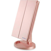Verlichte make-upspiegel, 1x/2x/3x vergroting, drievoudig opvouwbare spiegel met 21 ledlampjes, gouden