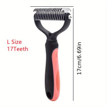 (Red, L) Double Sided Pet Fur Knot Cutter Dog Grooming Shedding Tools Comb Brush For Dog Cat Hair Removal