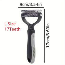 (Gray, L) Double Sided Pet Fur Knot Cutter Dog Grooming Shedding Tools Comb Brush For Dog Cat Hair Removal