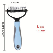 (Blue, L) Double Sided Pet Fur Knot Cutter Dog Grooming Shedding Tools Comb Brush For Dog Cat Hair Removal