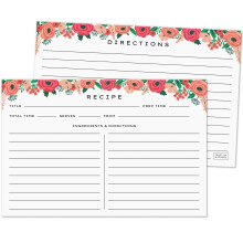 Sweetzer & Orange 4x6 receptkaarten. Set van 50x bloemen blanco receptkaarten 4x6 inch dubbelzijdig. Grote receptenindexkaart, past in standaard 4x6