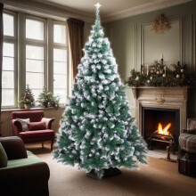 (1100 PVC Branch Snow Flocked Green) 7FT Christmas Tree, Artificial Christmas Tree With Metal Stand- Tree 210cm Xmas Tree Christmas Decoration