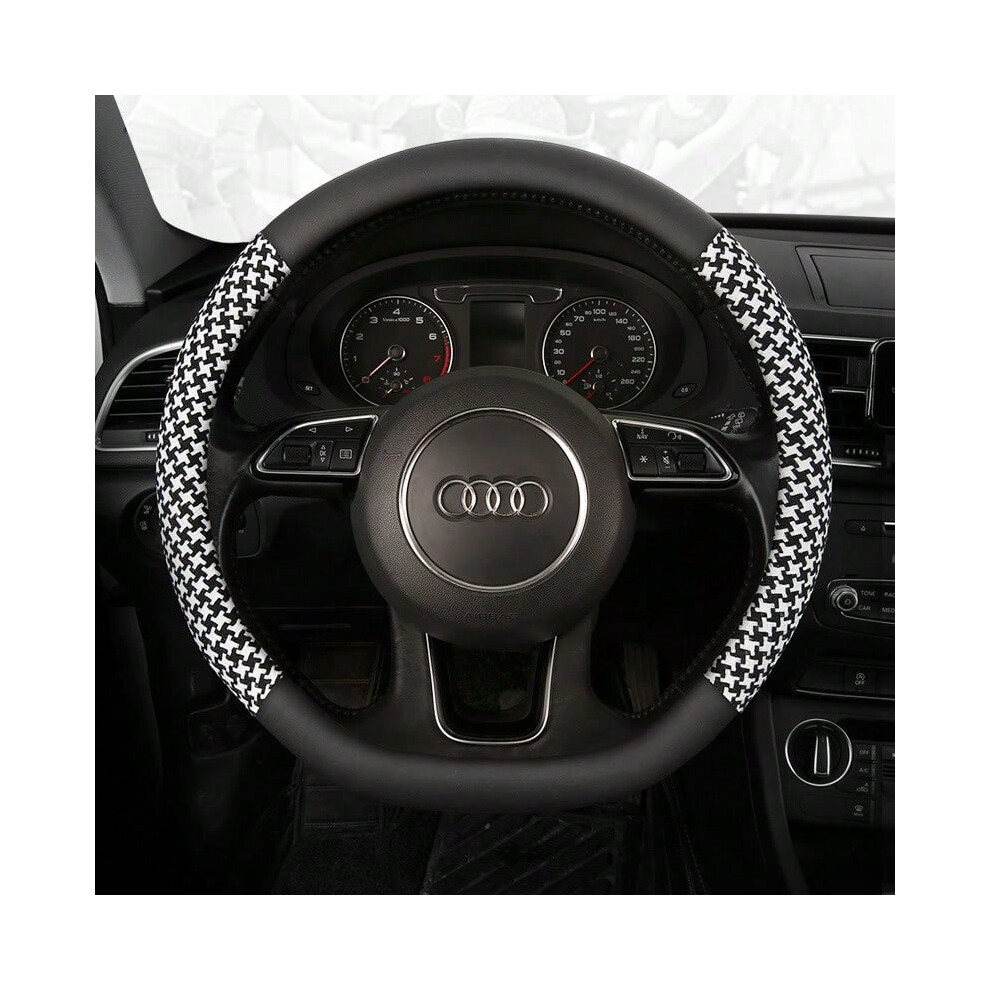 (D-type black and white, 38cm) Houndstooth car steering wheel cover all seasons cute car handle cover-image-OPC-PJ2MQB5-NEW
