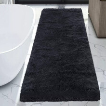 (60x110 cm (2ft x 3ft 7")- Large Door Mat/Bathroom Mat Bath Rug) Black Shaggy Area Rugs Non-Slip Carpet Runner Mats