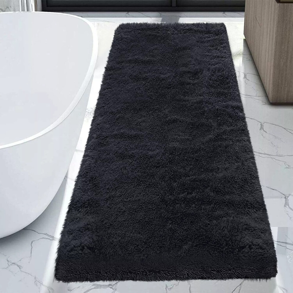 Aspire Homeware (60X110 Cm (2Ft X 3Ft 7")- Large Door Mat/Bathroom Mat Bath Rug) Shaggy Area Rugs Non-Slip Carpet Runner Mats Black