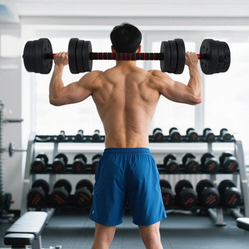 Living And Home Adjustable 2-in-1 Dumbbell & Barbell Set with Connecting Rod and Locking Collars