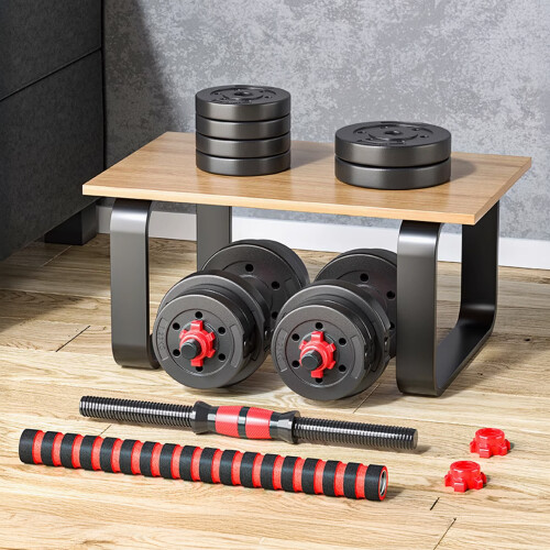 Living And Home Adjustable 2-in-1 Dumbbell & Barbell Set with Connecting Rod and Locking Collars 1
