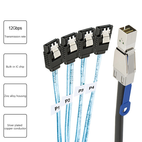 Καλώδιο σκληρού δίσκου Mini SAS HD SFF-8644 σε 4 x SATA 7Pin για διακομιστή 12Gbps 1
