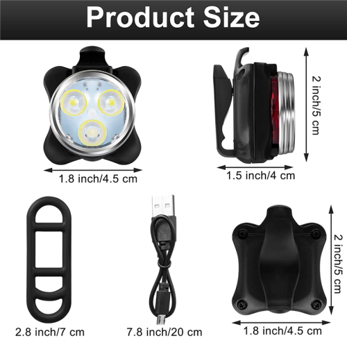 4 Pack USB Rechargeable Bike Light Set Front and Rear LED Light 1
