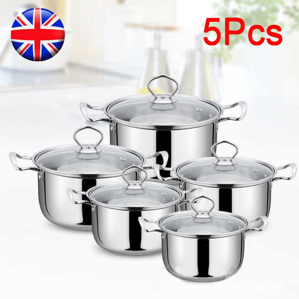 Acebazaar Limited 5Pcs Induction Non Stick Stainless Steel Cookware Cooking Pot Pan With Lids Set